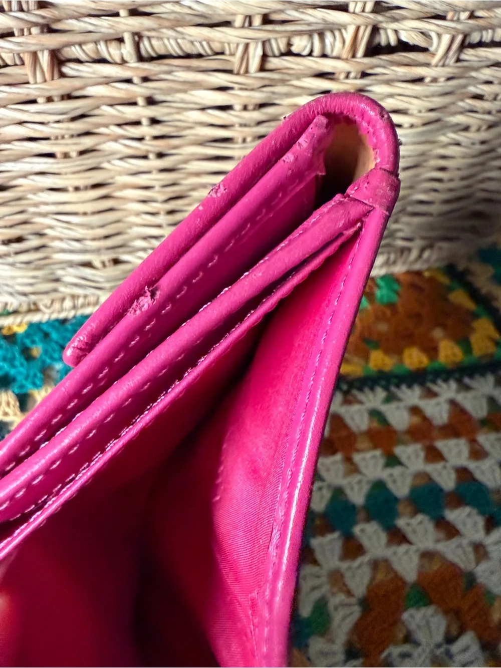 Vintage Coach Pink Signature Canvas Compact Wallet with Stripe Detail